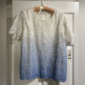 Alfred Dunner knit top with embroidered/lacey top front panel. New. Size L $16